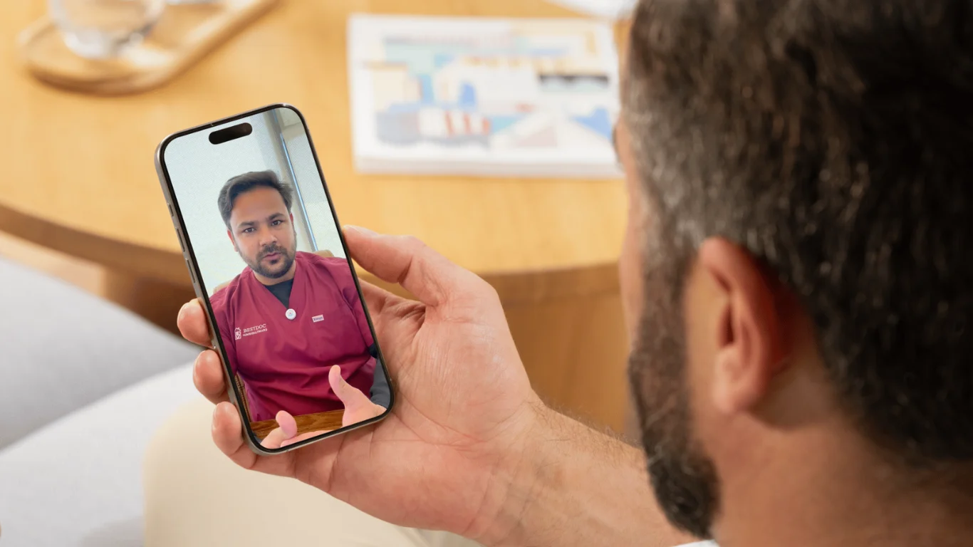 patient taking teleconsultation